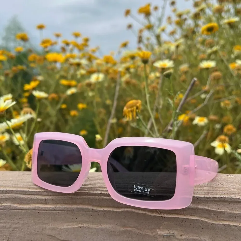 Sunglasses  Pink color smooth plain square light tint edc baddie  cottagecore